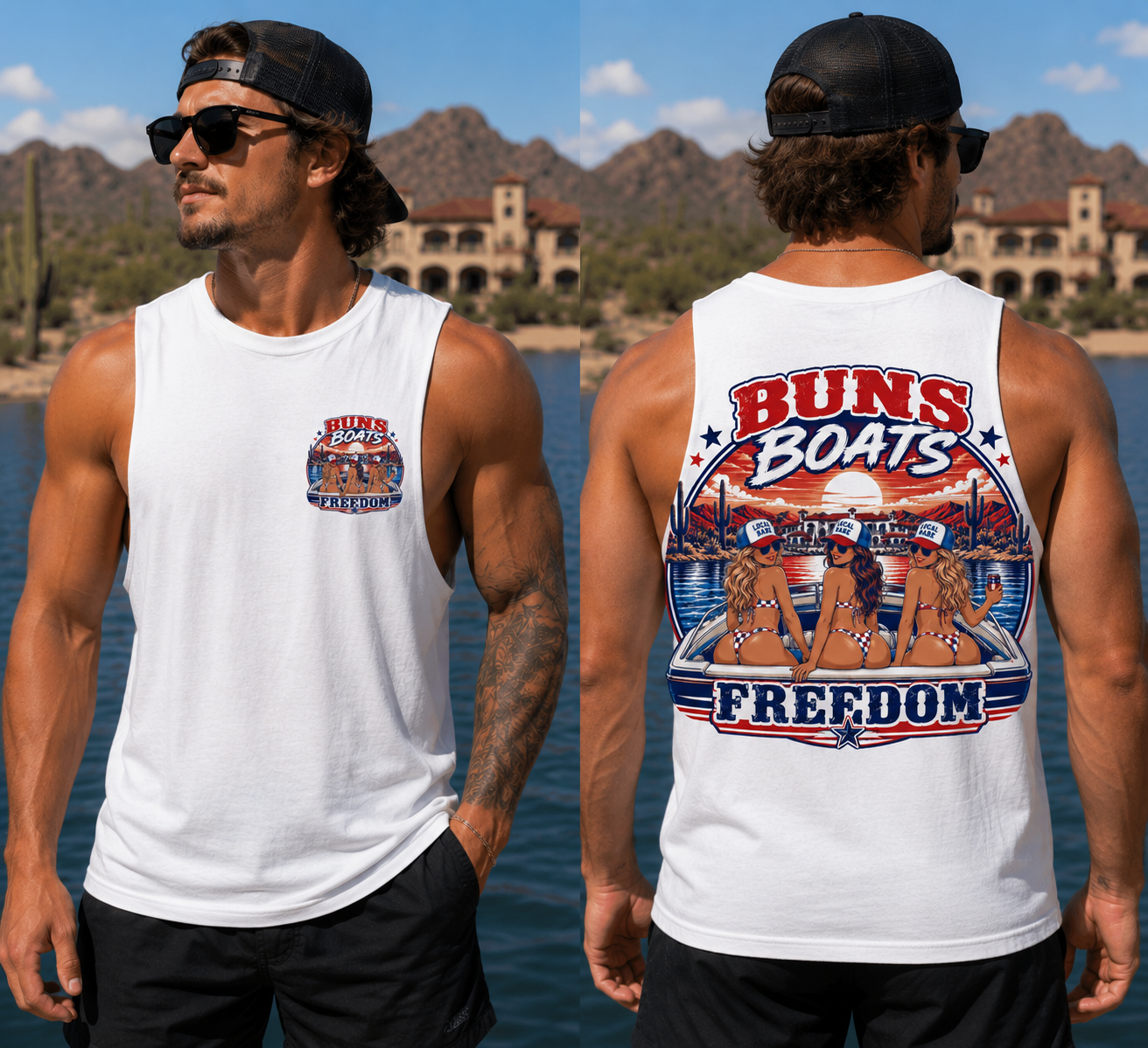 Buns, Boats & Freedom Muscle Tank