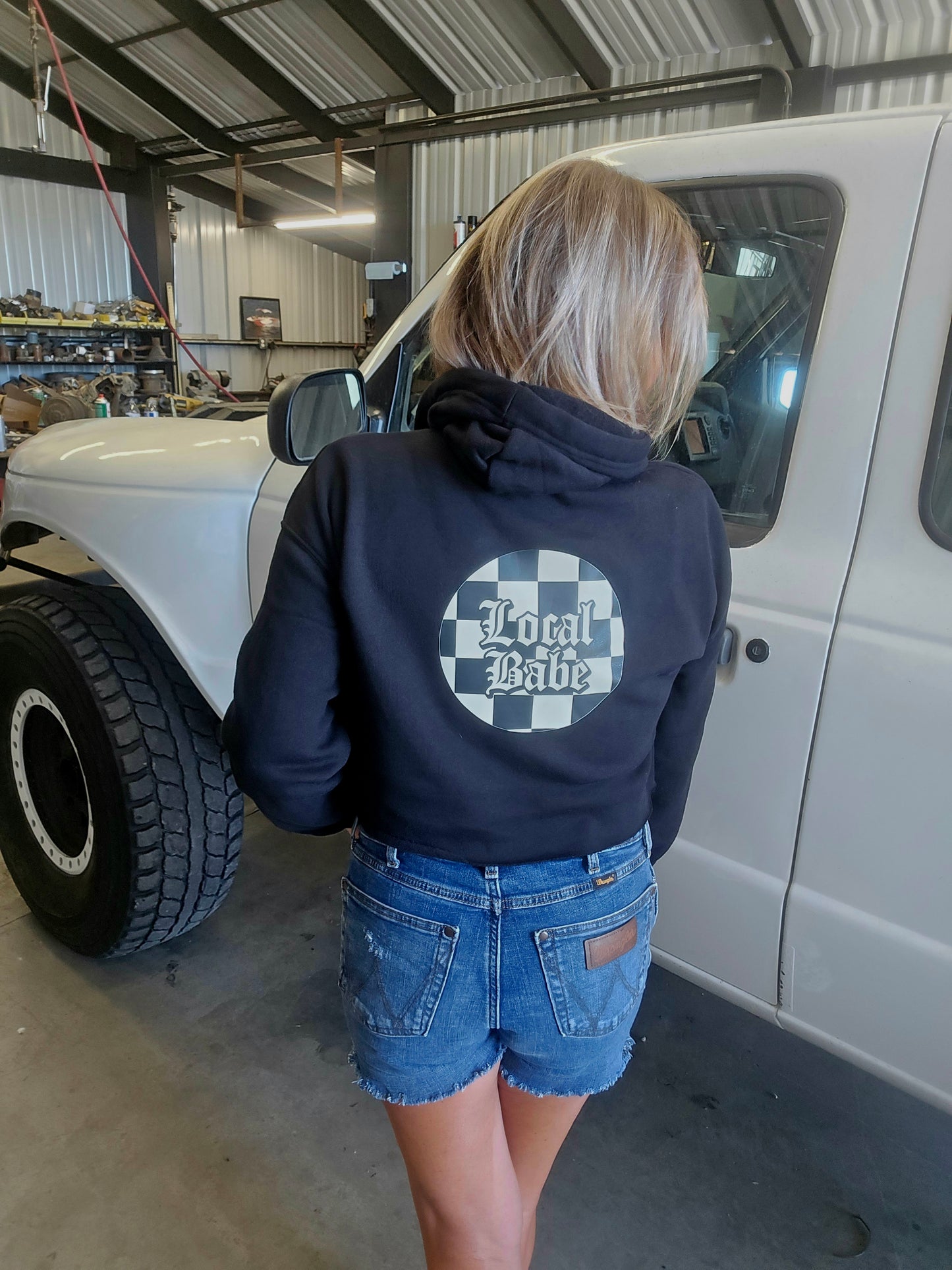 Checkered Babe Crop Hoodie