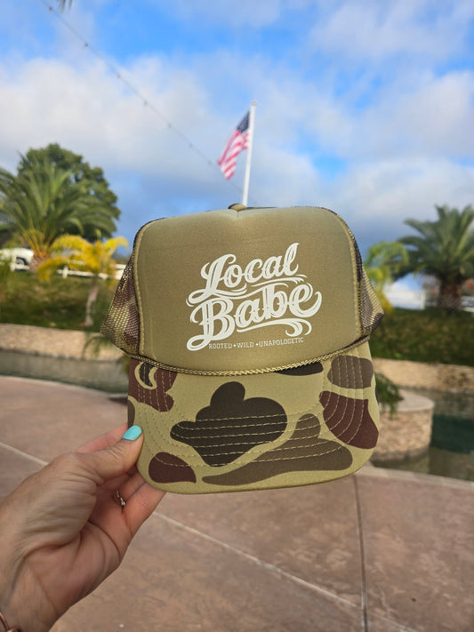 Local Babe Retro Green Camo Trucker Hat