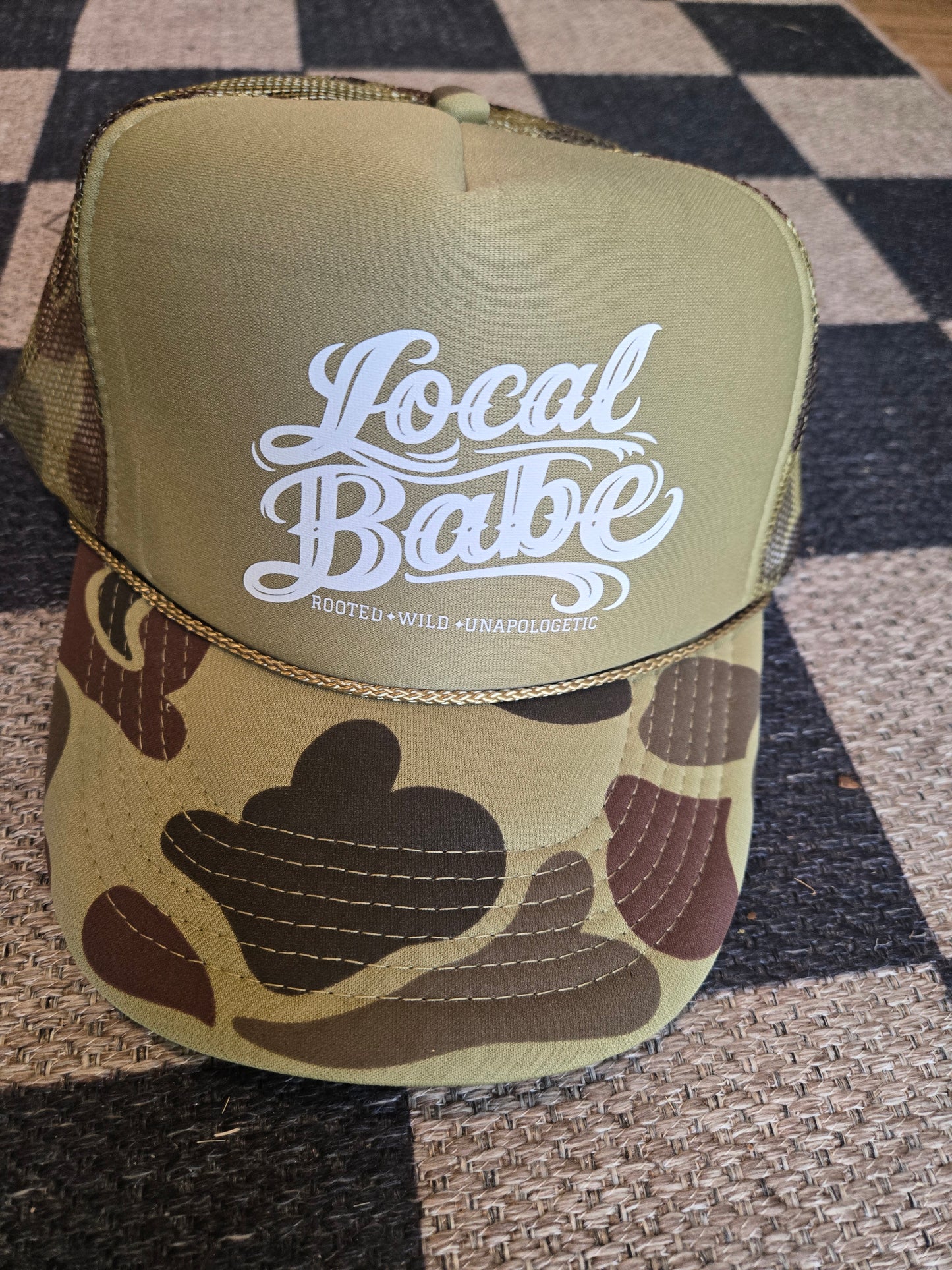Local Babe Retro Green Camo Trucker Hat