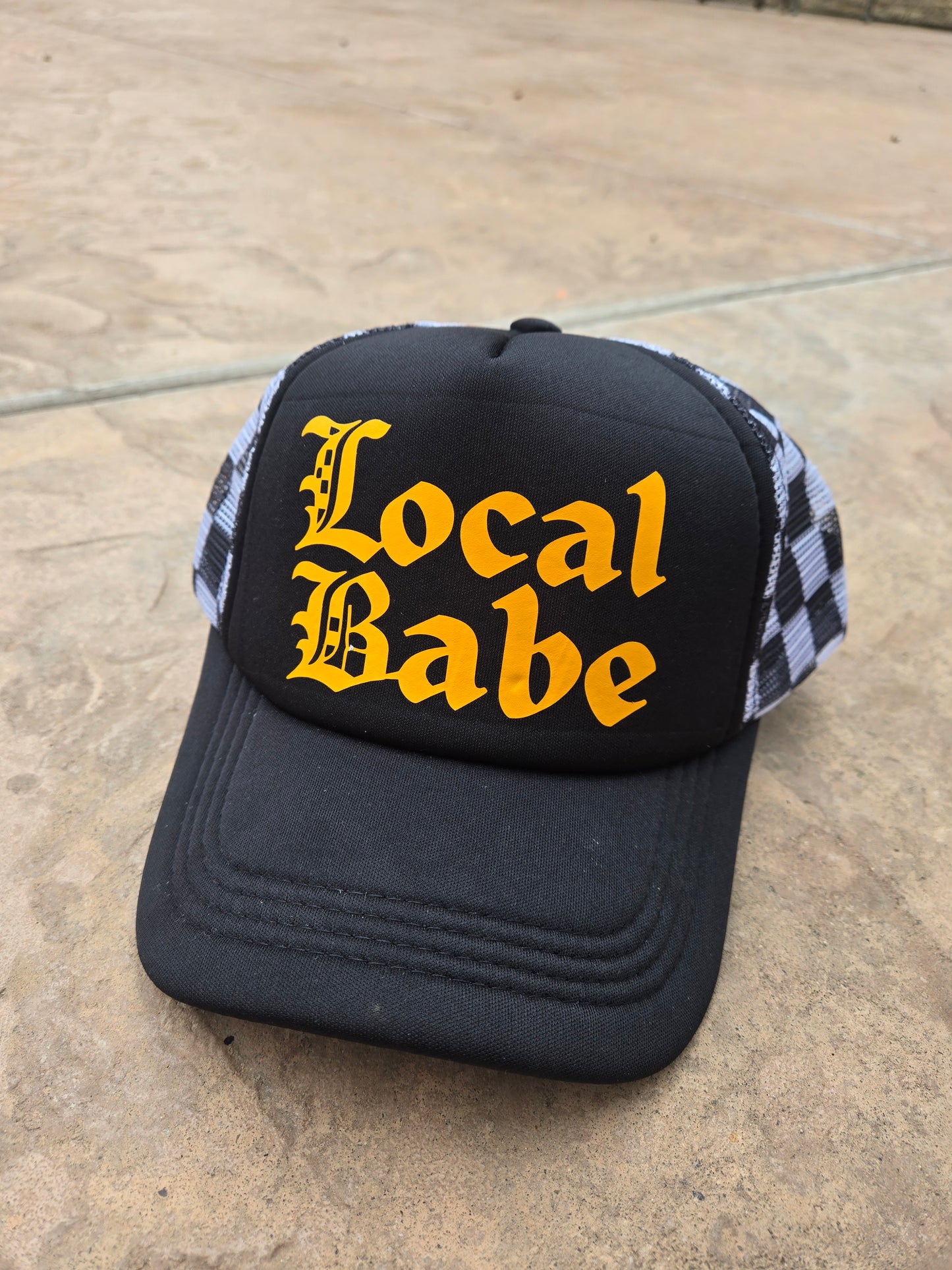 Local Babe Trucker Hat, Checker Orange