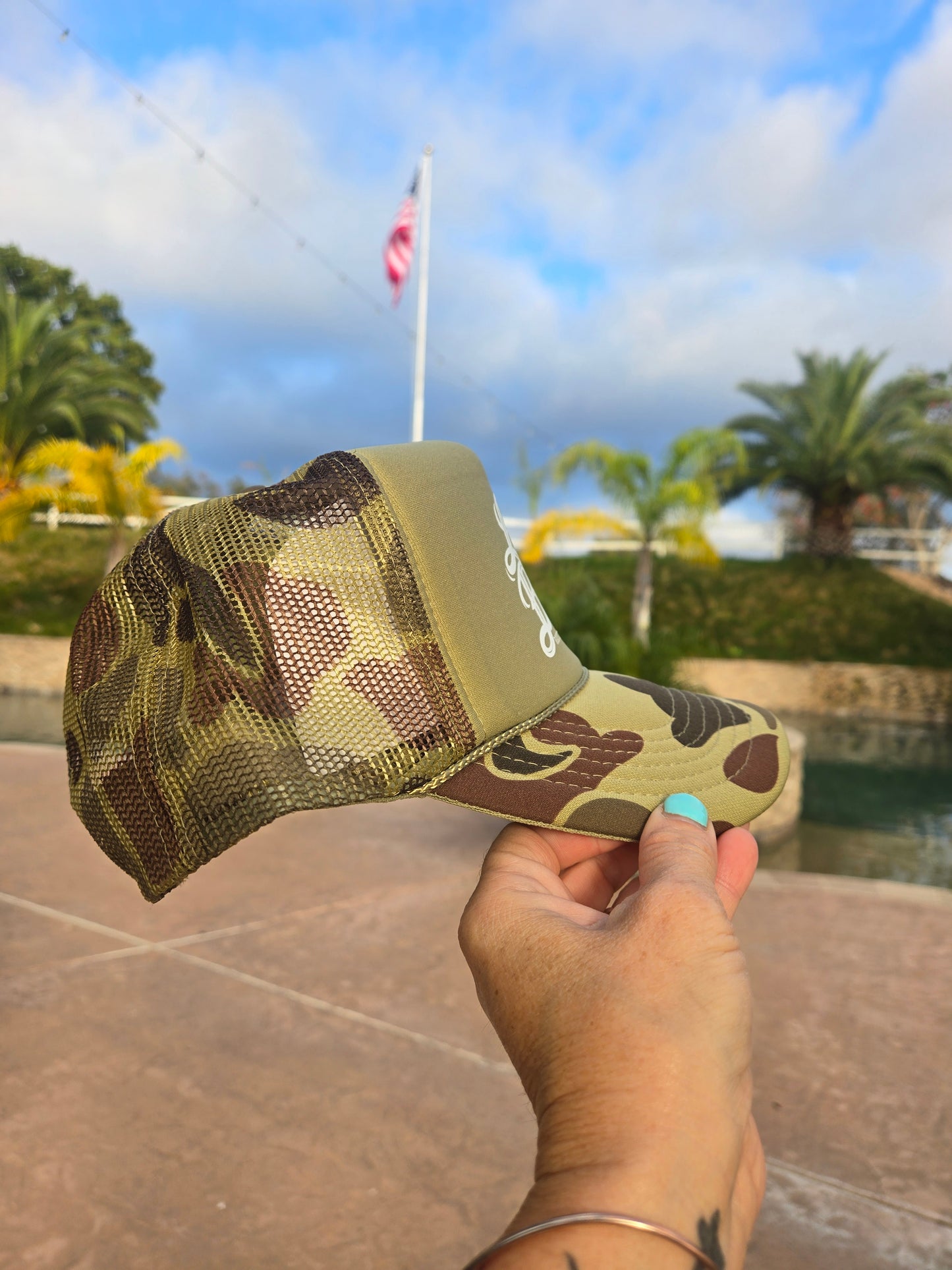 Local Babe Retro Green Camo Trucker Hat