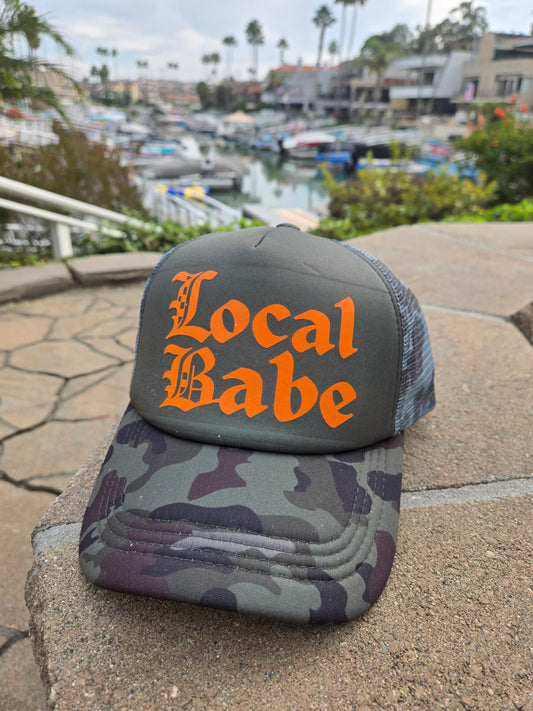 Local Babe Trucker Hat, Green Camo