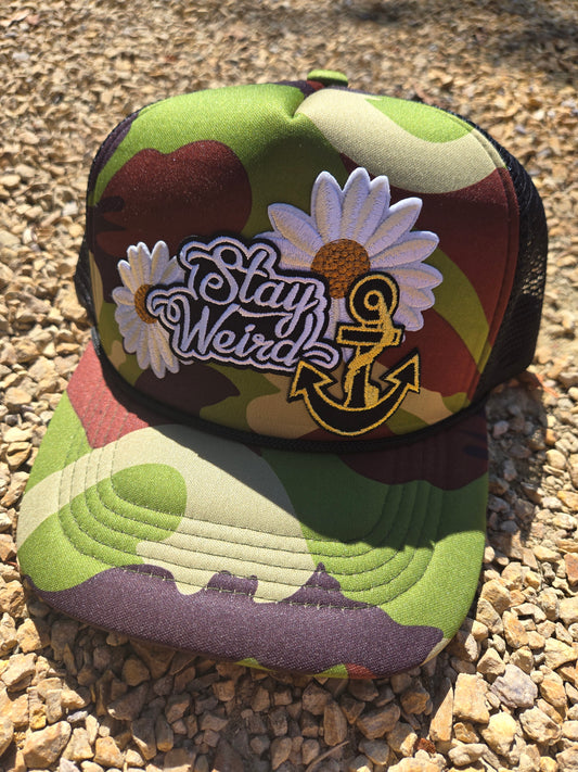 Stay Weird Camo Trucker Hat